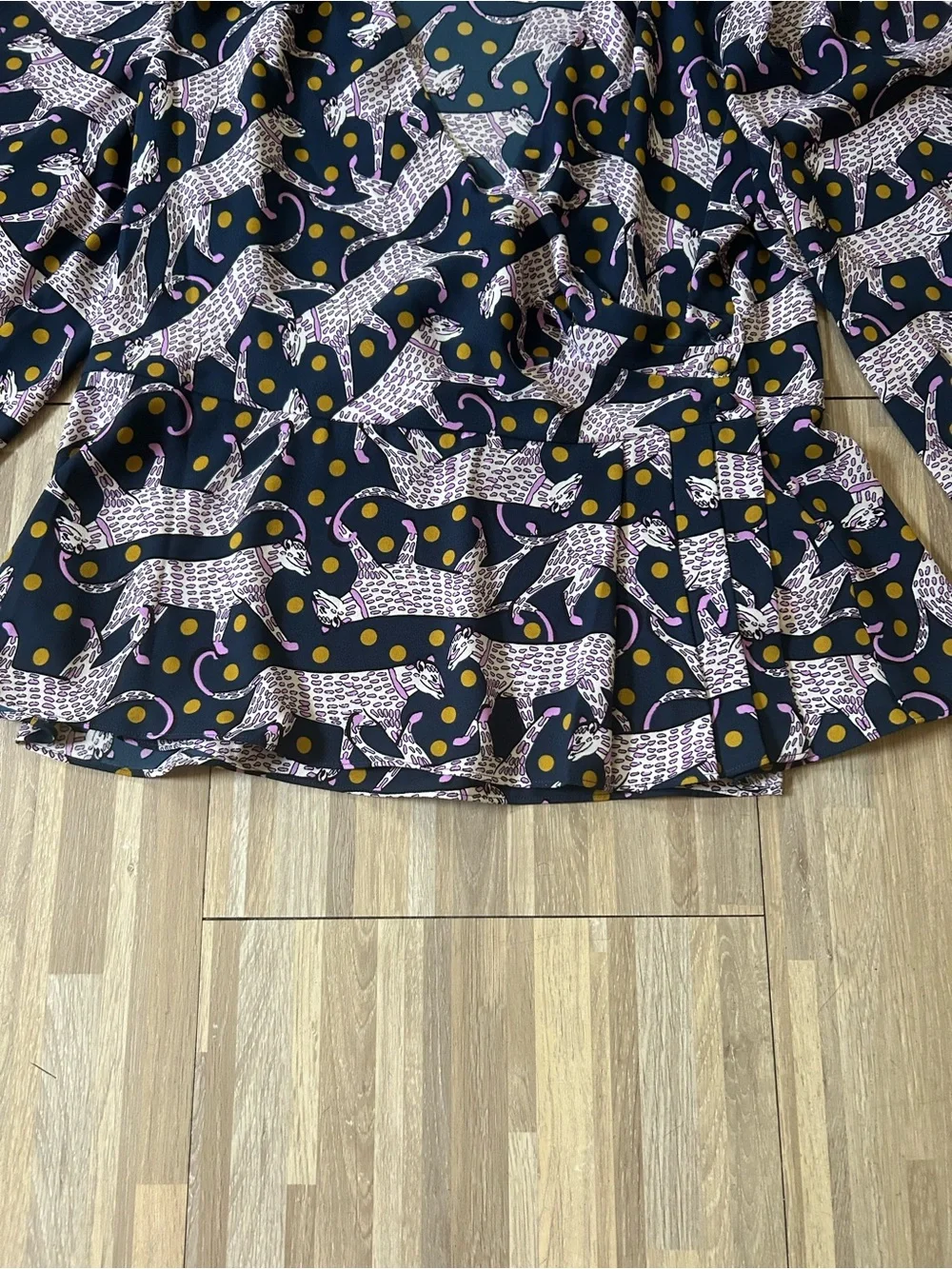 Kate Spade New York Panther Wrap Top Blouse Blue/Purple/Gold Size 14